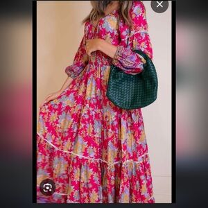 Sea Lustre Ella Maxi dress in Peony Teirs Bohemian Boho S/M Smocking